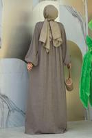 Tesettür giyim BEJ ROBALI TESETTÜR ÖRME ELBİSE T 1206