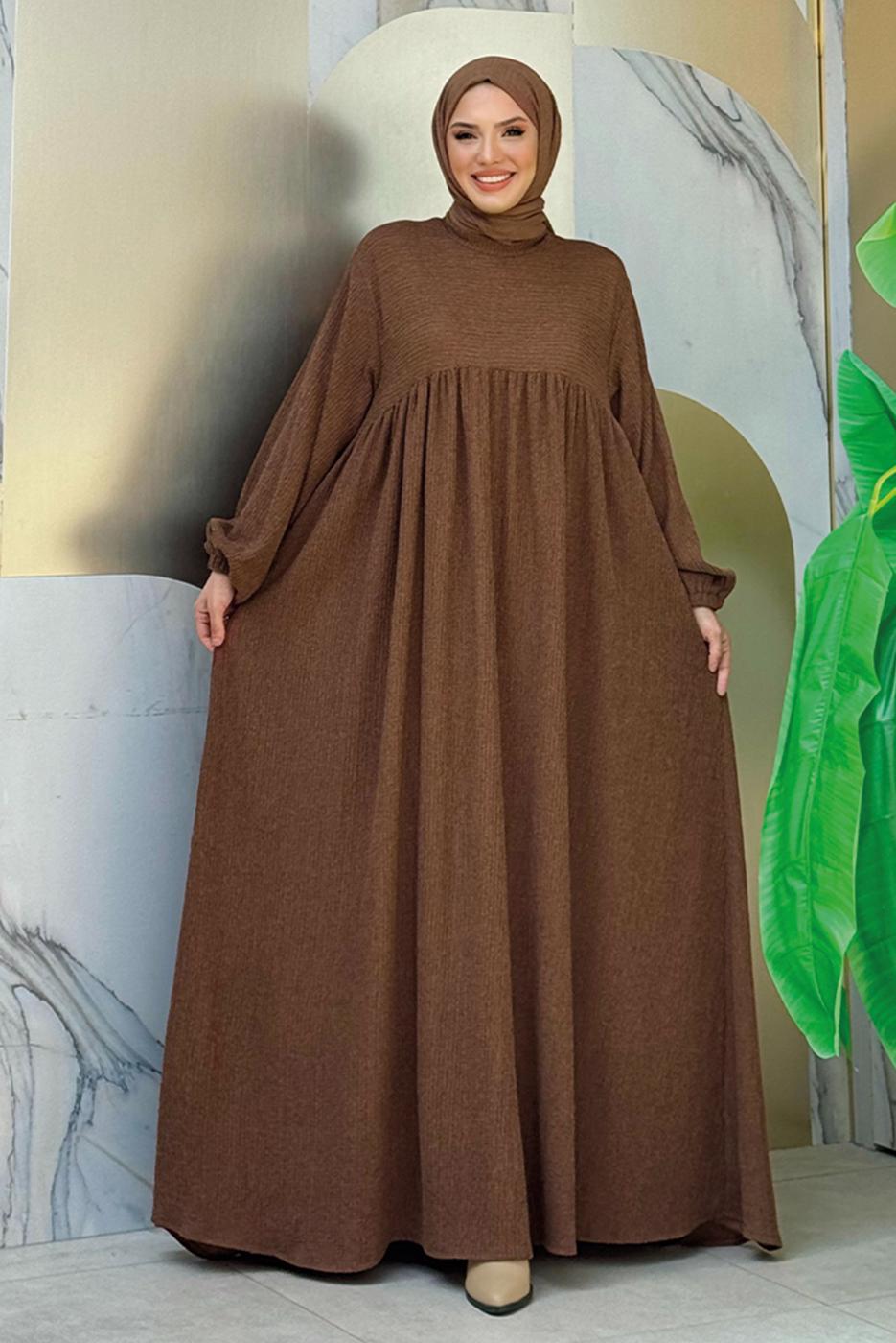 Tesettür giyim TABA ROBALI TESETTÜR ÖRME ELBİSE T 1206