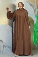 Tesettür giyim TABA ROBALI TESETTÜR ÖRME ELBİSE T 1206