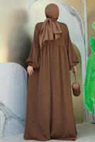 Tesettür giyim TABA ROBALI TESETTÜR ÖRME ELBİSE T 1206