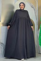 Tesettür giyim GRİ ROBALI TESETTÜR ÖRME ELBİSE T 1206