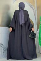 Tesettür giyim GRİ ROBALI TESETTÜR ÖRME ELBİSE T 1206