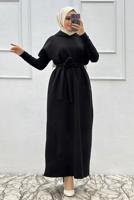 Vêtements hijab NOIR ROBE CEINTURÉE T 1565
