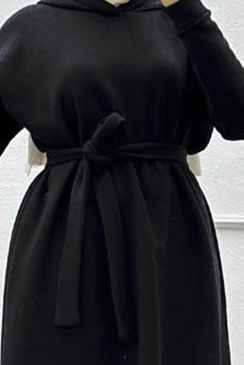 Vêtements hijab NOIR ROBE CEINTURÉE T 1565