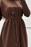 Tesettür giyim KAHVE KUŞAKLI ELBİSE T 1565