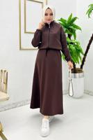 Tesettür giyim KAHVE BELİ BAĞCIKLI ELBİSE T 1765