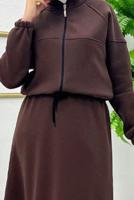 Tesettür giyim KAHVE BELİ BAĞCIKLI ELBİSE T 1765