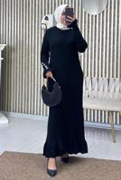 Tesettür giyim SİYAH FIRFIRLI TRİKO ELBİSE T 2565