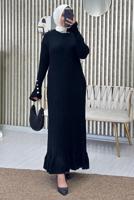 Tesettür giyim SİYAH FIRFIRLI TRİKO ELBİSE T 2565