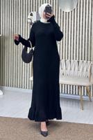 Tesettür giyim SİYAH FIRFIRLI TRİKO ELBİSE T 2565