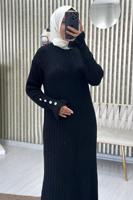 Tesettür giyim SİYAH FIRFIRLI TRİKO ELBİSE T 2565