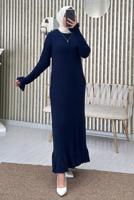 Tesettür giyim LACİVERT FIRFIRLI TRİKO ELBİSE T 2565