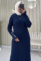 Tesettür giyim LACİVERT FIRFIRLI TRİKO ELBİSE T 2565