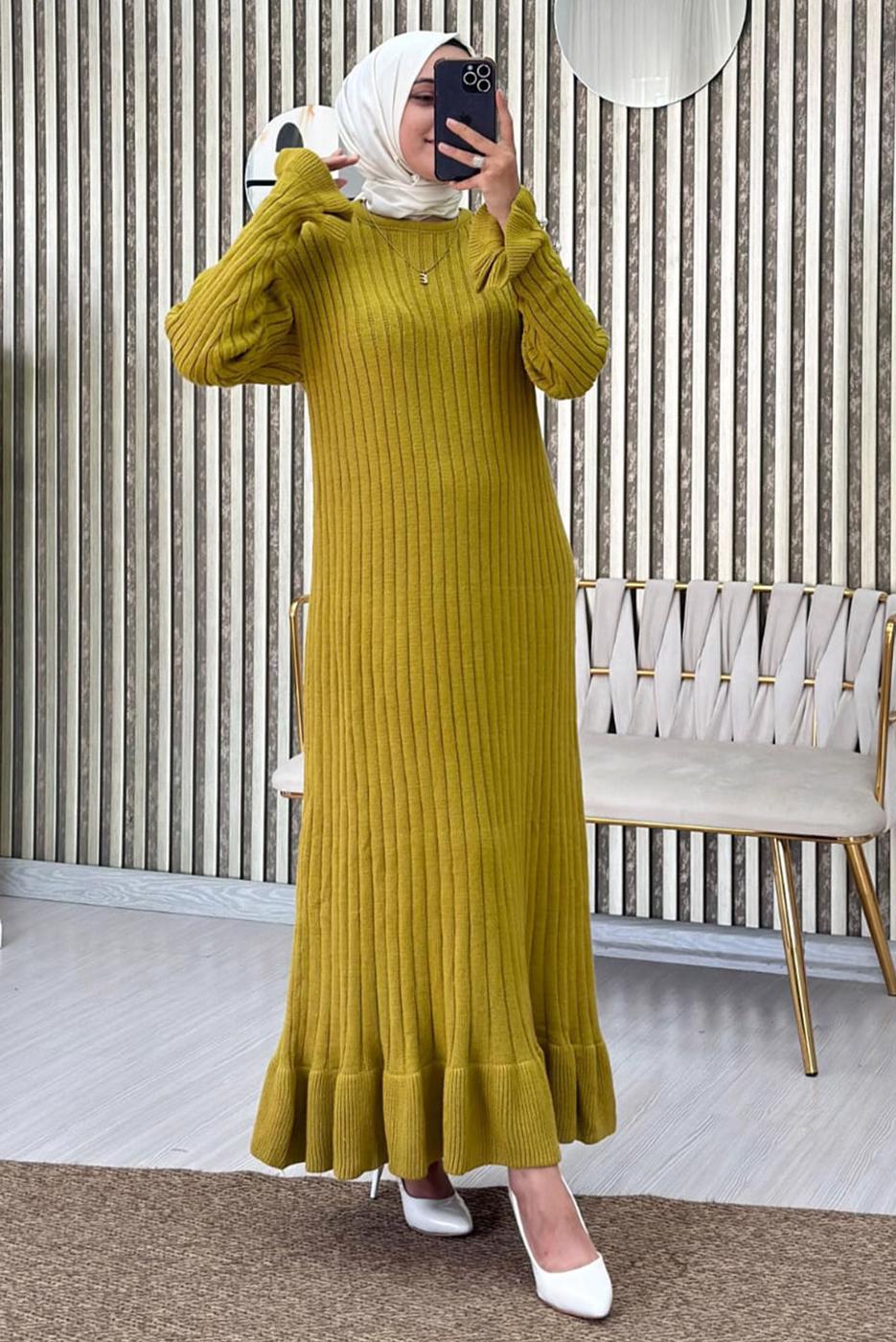 Vêtements hijab VERT ROBE EN MAILLE À VOLANTS T 2565