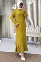 Vêtements hijab VERT ROBE EN MAILLE À VOLANTS T 2565