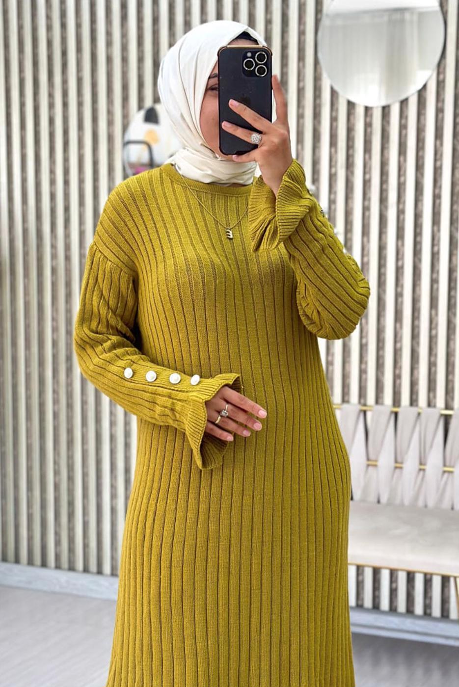 Vêtements hijab VERT ROBE EN MAILLE À VOLANTS T 2565