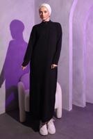 Tesettür giyim SİYAH FERMUAR DETAYLI TRİKO ELBİSE T 3109