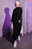 Tesettür giyim SİYAH FERMUAR DETAYLI TRİKO ELBİSE T 3109