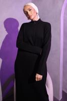 Tesettür giyim SİYAH FERMUAR DETAYLI TRİKO ELBİSE T 3109