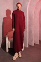 Tesettür giyim BORDO FERMUAR DETAYLI TRİKO ELBİSE T 3109