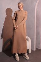 Tesettür giyim KAHVE FERMUAR DETAYLI TRİKO ELBİSE T 3109