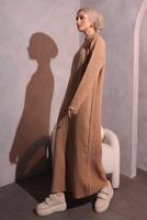 Tesettür giyim KAHVE FERMUAR DETAYLI TRİKO ELBİSE T 3109