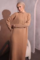 Tesettür giyim KAHVE FERMUAR DETAYLI TRİKO ELBİSE T 3109