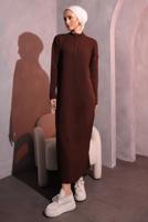 Vêtements hijab BRUN ROBE EN TRICOT DÉTAIL ZIPPÉE T 3109