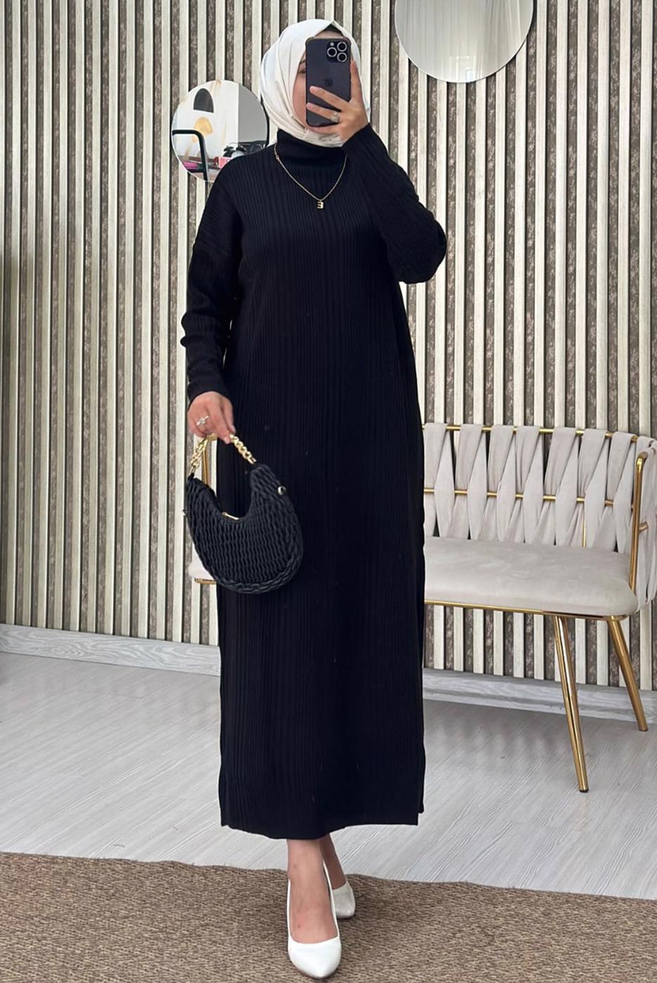 Vêtements hijab NOIR ROBE EN TRICOT T 3565