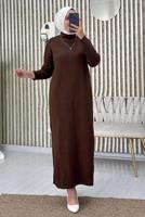 Tesettür giyim KAHVE TRİKO ELBİSE T 3565