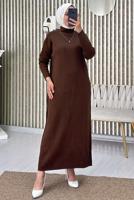 Tesettür giyim KAHVE TRİKO ELBİSE T 3565