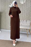 Tesettür giyim KAHVE TRİKO ELBİSE T 3565