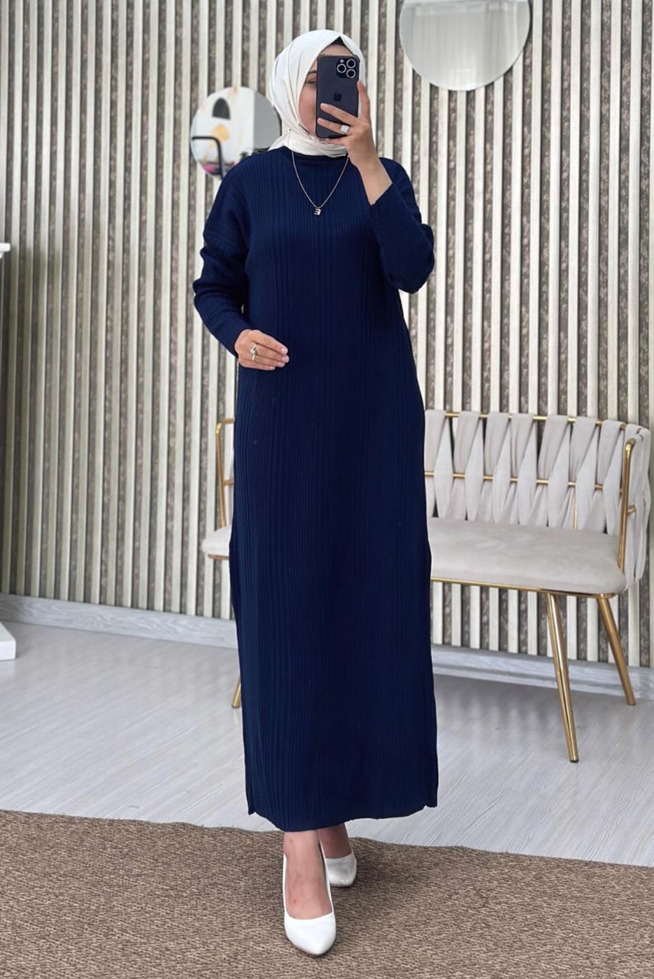 Vêtements hijab BLEU MARINE ROBE EN TRICOT T 3565