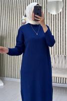 Tesettür giyim LACİVERT TRİKO ELBİSE T 3565