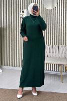 Tesettür giyim YEŞİL TRİKO ELBİSE T 3565
