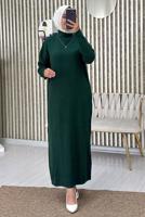 Tesettür giyim YEŞİL TRİKO ELBİSE T 3565