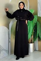 Tesettür giyim SİYAH TAŞ DETAYLI TRİKO ELBİSE T 5551