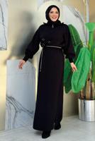 Tesettür giyim SİYAH TAŞ DETAYLI TRİKO ELBİSE T 5551