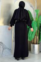 Tesettür giyim SİYAH TAŞ DETAYLI TRİKO ELBİSE T 5551