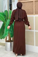 Tesettür giyim KAHVE TAŞ DETAYLI TRİKO ELBİSE T 5551