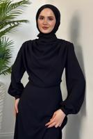 Tesettür giyim SİYAH DEGAJE YAKA ABİYE ELBİSE T 5895-1
