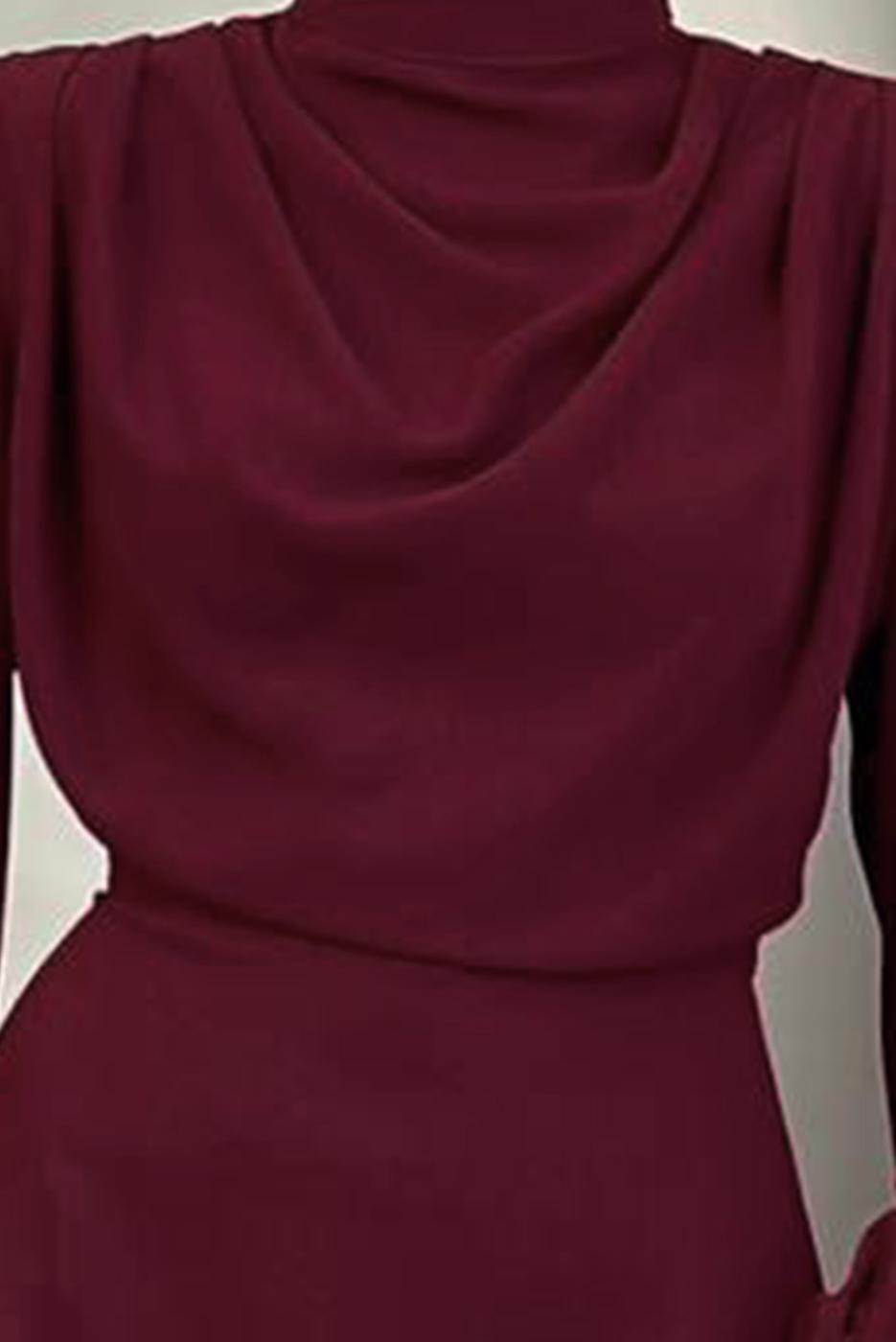 Tesettür giyim BORDO DEGAJE YAKA ABİYE ELBİSE T 5895-1