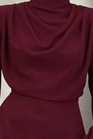 Tesettür giyim BORDO DEGAJE YAKA ABİYE ELBİSE T 5895-1