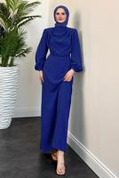 Tesettür giyim LACİVERT DEGAJE YAKA ABİYE ELBİSE T 5895-1