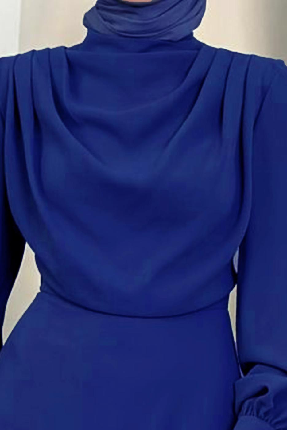 Tesettür giyim LACİVERT DEGAJE YAKA ABİYE ELBİSE T 5895-1