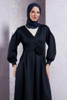 Tesettür giyim LACİVERT KUŞAK DETAYLI ELBİSE T 6183
