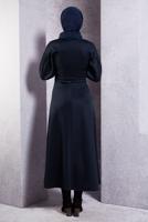 Tesettür giyim LACİVERT KUŞAK DETAYLI ELBİSE T 6183