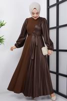 Vêtements hijab BRUN ROBE AVEC DÉTAIL EN CUIR T 6664