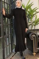Tesettür giyim SİYAH TRİKO ELBİSE T 90032