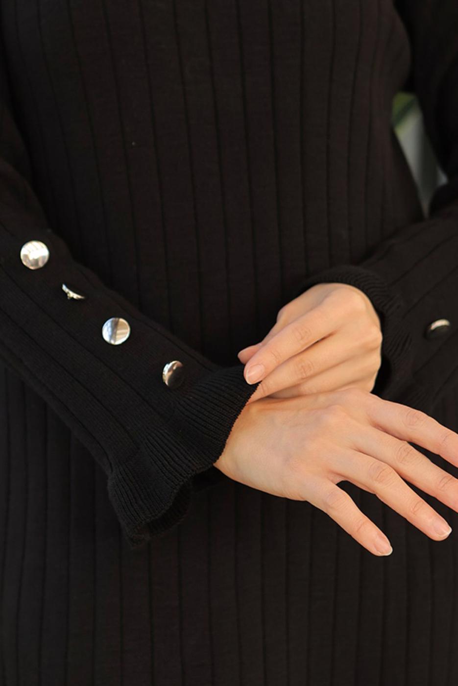 Tesettür giyim SİYAH TRİKO ELBİSE T 90032